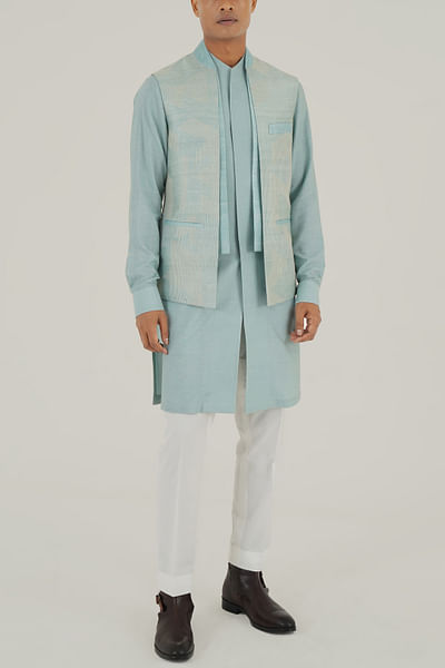 Powder blue geometric embroidered jacket