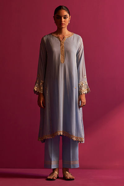 Powder blue gota embroidered kurta set