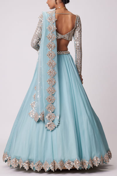 Vvani by Vani Vats Powder blue mirror embroidered lehenga set VVAMAY24D104