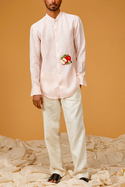 Powder pink apple embroidered shirt