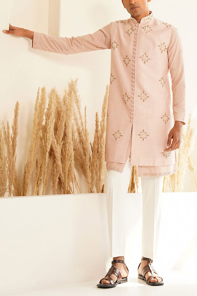 Powder pink floral embroidered bandi kurta set