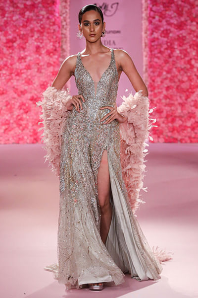 Powdery sage embellished gown set