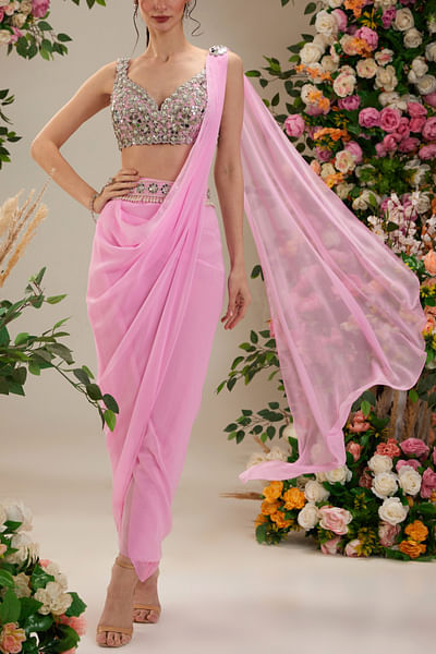 Prewinkle pre-draped sari set