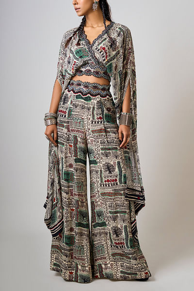 Printed kaftan top and A-line pants
