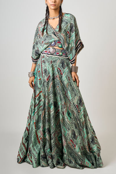 Printed kaftan top and lehenga