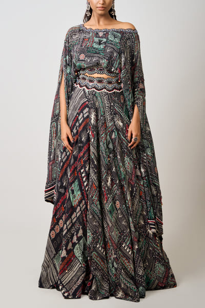 Nupur Kanoi Printed off-shoulder top and lehenga NUPNOV24D311