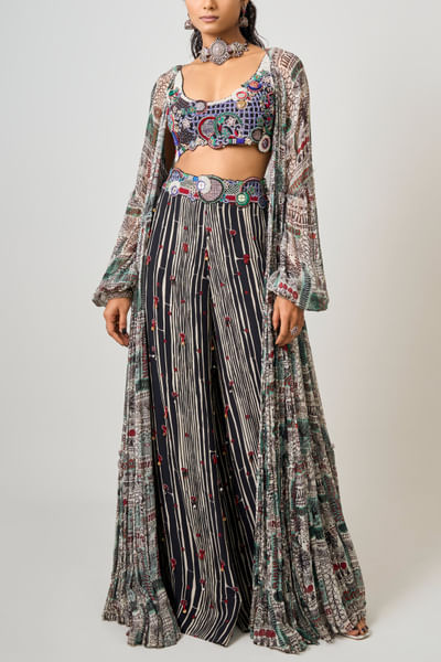 Printed tiered jacket and pants set