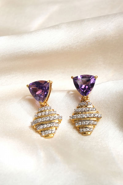 Purple amethyst and moissanite drop earrings