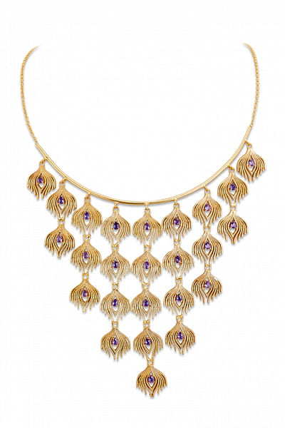 Purple amethyst embellished collar necklace