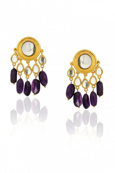 Purple and gold polki and amethyst earrings