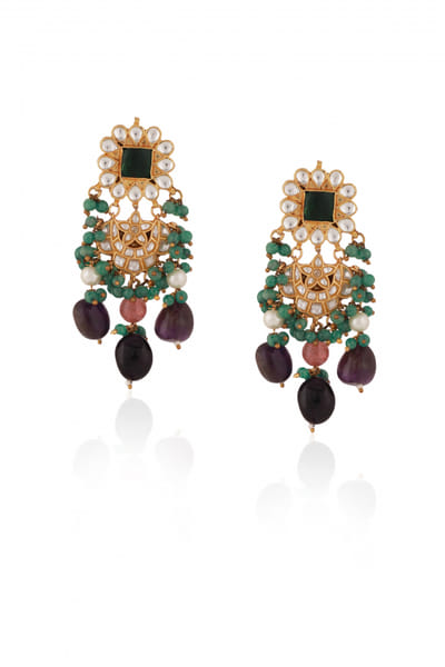 Riana Jewellery Purple and sea green jadtar earrings RJEJAN24024