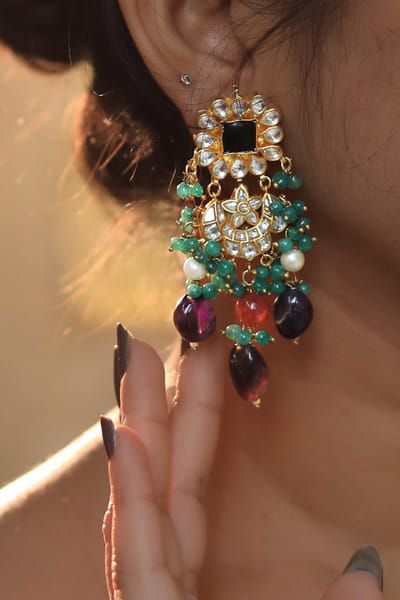 Riana Jewellery Purple and sea green jadtar earrings RJEJAN24024