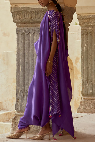 Purple bandhani cape and skirt set