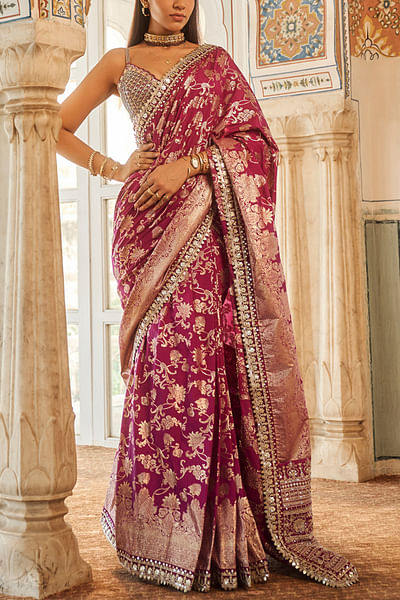 Purple brocade sari set