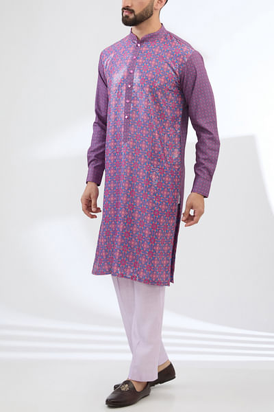 Purple circular printed sequinned kurta set
