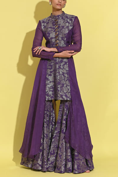 Purple coin embellished kurta set
