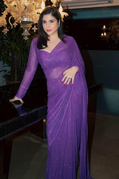 Itrh Purple crystal studded pre-stitched sari set ITRJAN25D14810