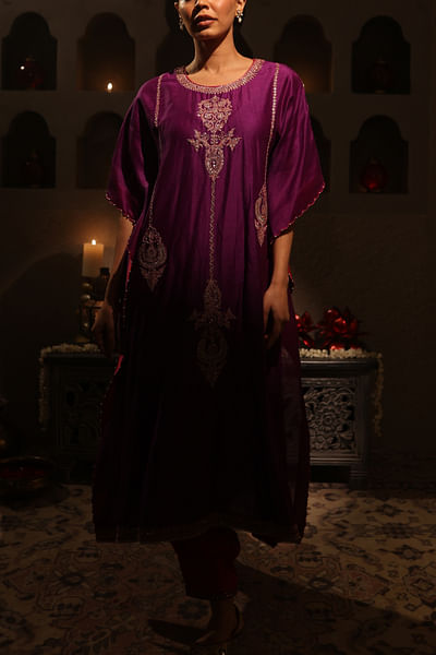Purple dori embroidered kaftan set