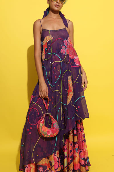 Purple embellished cape and pants