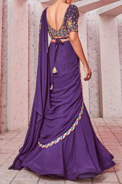 Miku Kumar Purple embellished draped sari set MKUJAN24D228