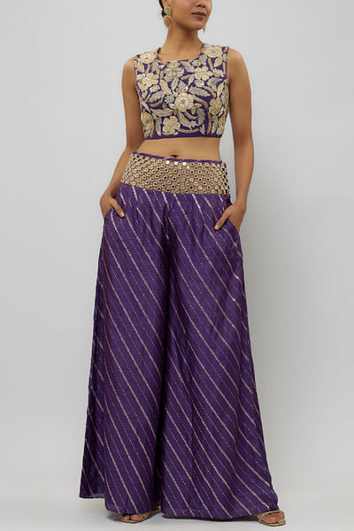 Purple embroidered choli and palazzo
