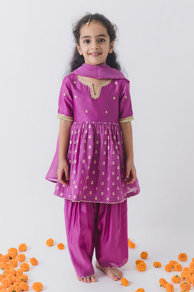 Purple embroidered kurta set