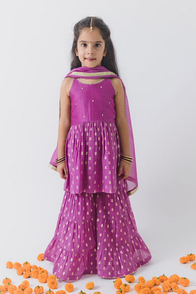 Purple embroidered kurta sharara set