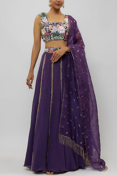 Purple embroidered lehenga set