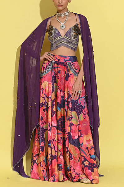Purple embroidered lehenga set
