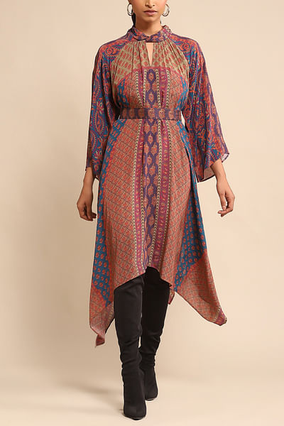Purple floral and paisley printed kurti