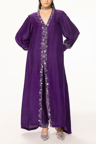 Purple floral embellished kurta set