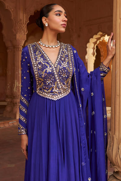 Nidhika Shekhar Purple floral embroidered anarkali set NIDFEB25D116493