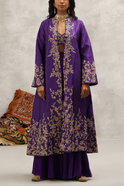 Kapda Dori Purple floral embroidered jacket sharara set KADSEP2408
