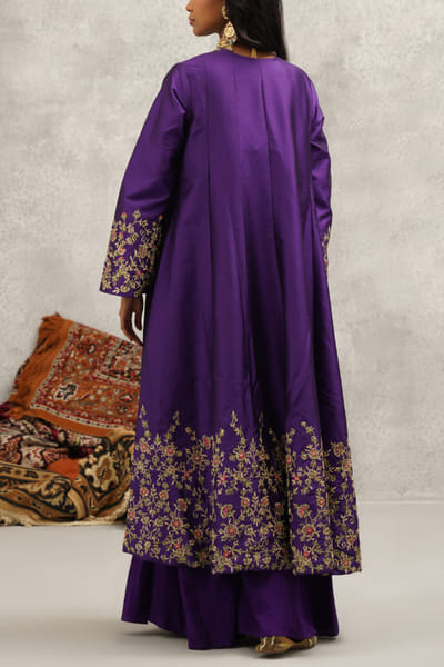 Kapda Dori Purple floral embroidered jacket sharara set KADSEP2408