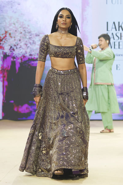 Purple floral embroidered lehenga set