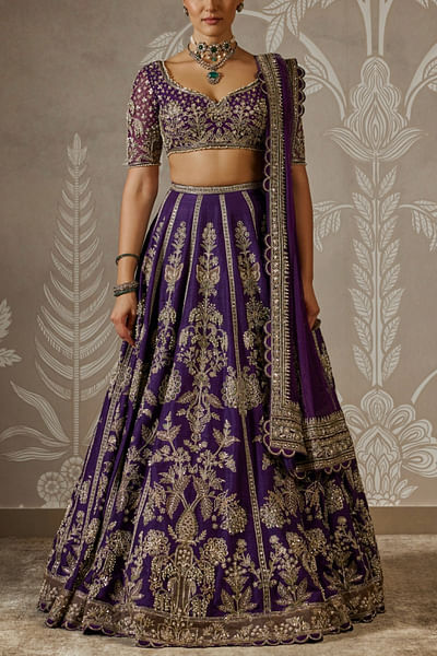Purple floral embroidered lehenga set