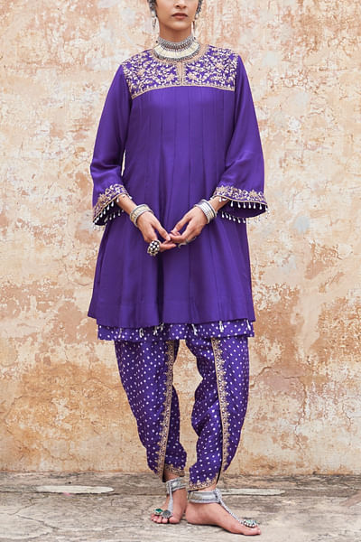 Purple floral gota embroidered dhoti set