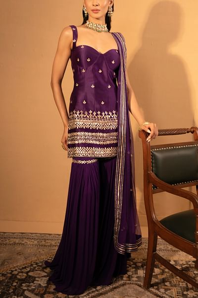 Purple floral gota work sharara set
