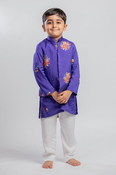 Purple floral printed jacket kurta set