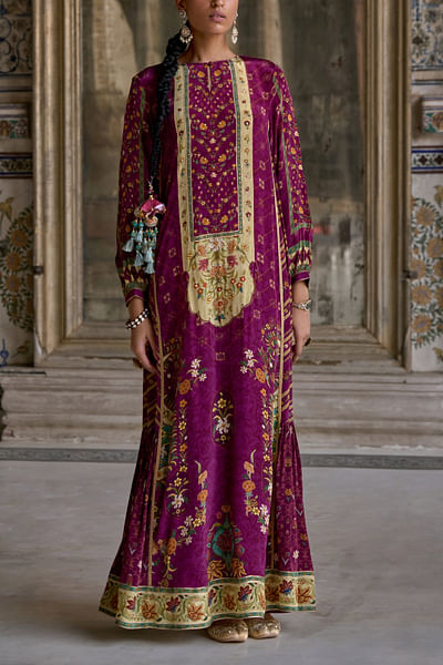 Purple floral printed kurta