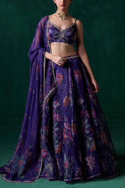Purple floral printed lehenga set