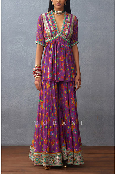 Purple floral printed sharara set