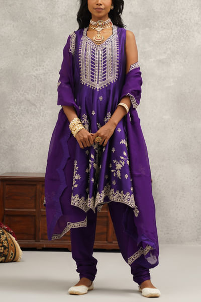 Purple floral zari embroidered anarkali set