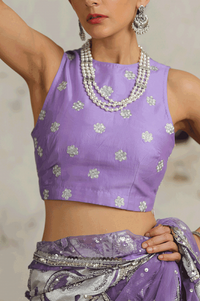 Purple floral zari embroidered blouse