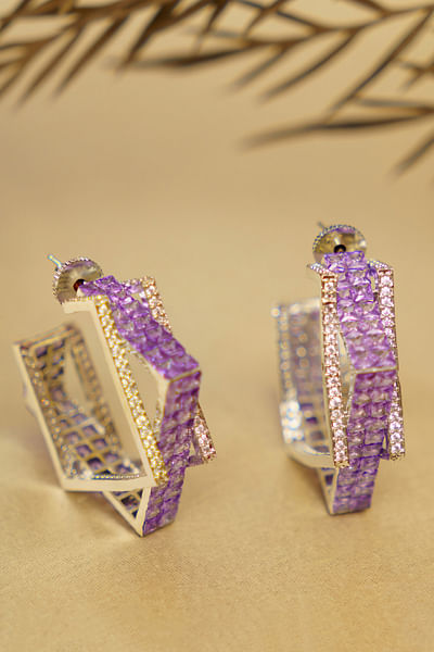 Purple geometric faux diamond half hoops