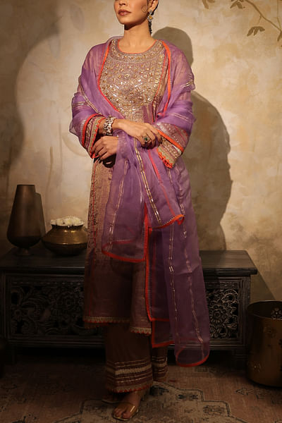 Purple gota embroidered kurta set