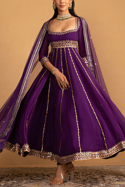 Purple gota work anarkali set