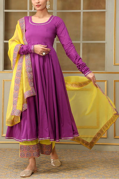 Purple gota work anarkali set