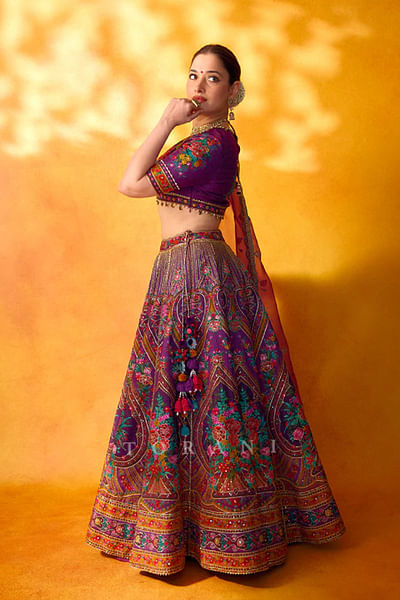 Purple hand embroidered lehenga set