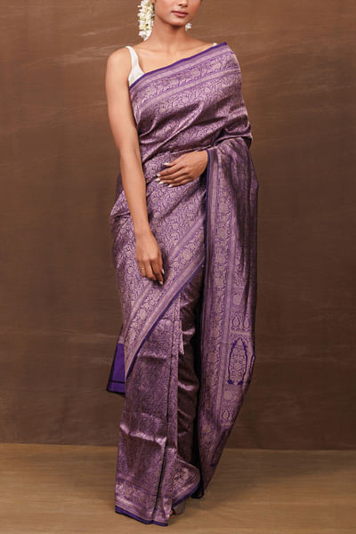 Purple handwoven banarasi pure silk sari